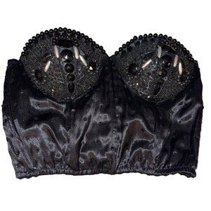 Mina Collection Womens Top Size Medium Black Beaded Corset Bustier Pure Cotton